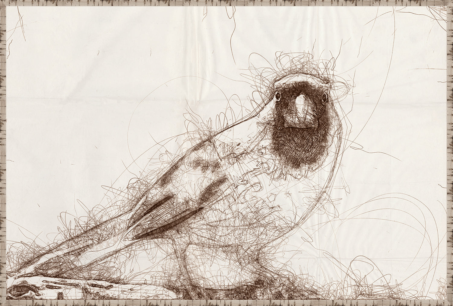 Nature Sketch – Cardinal I, a detailed sketch of a cardinal bird in brown tones on a light background.