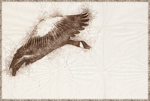 Nature Sketch – Goose in Flight, detailed brown sketch of a goose soaring against a light background.