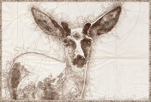 Nature Sketch – Deer Close Up wall art featuring a detailed brown sketch of a deer head on a light background.