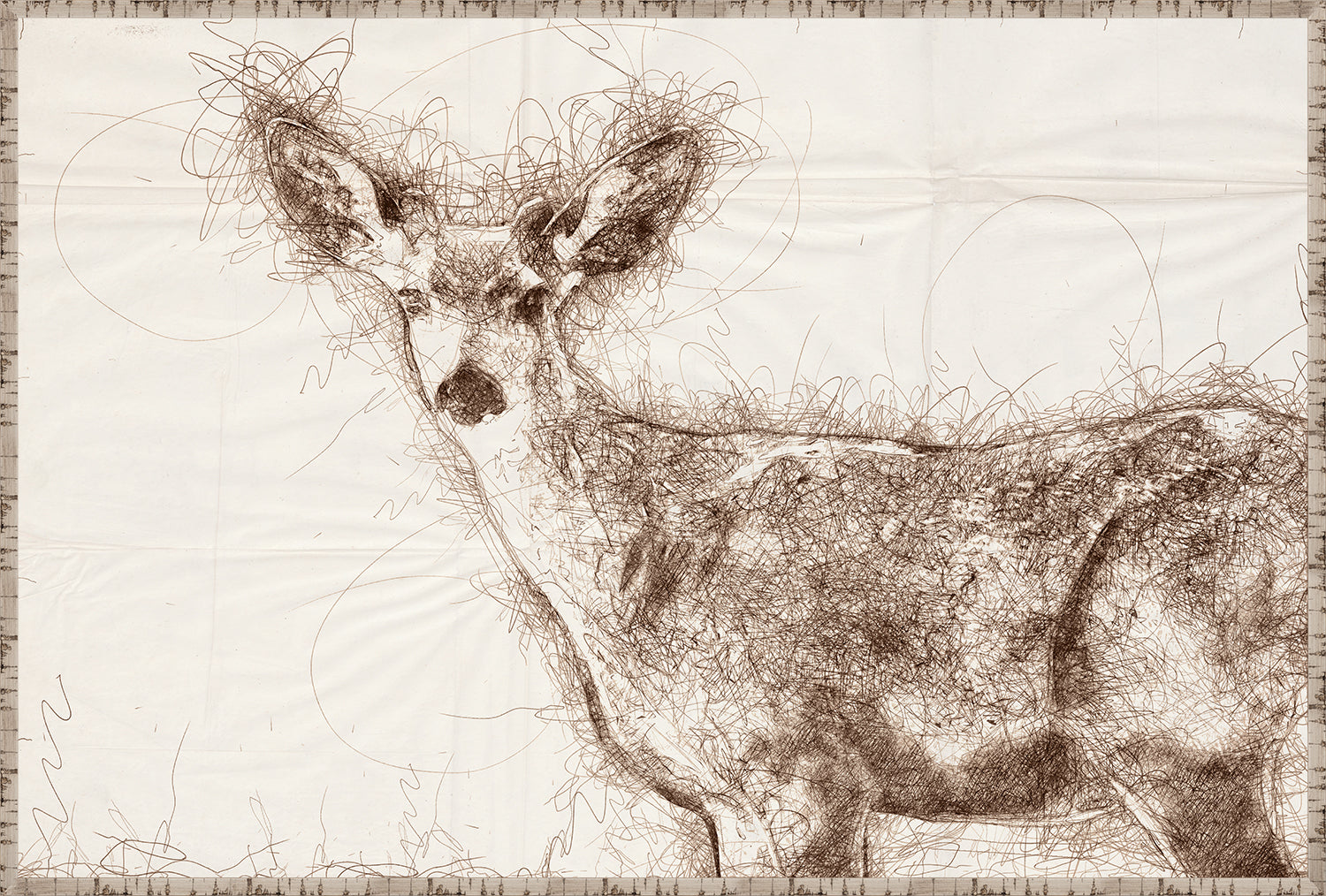 Nature Sketch – Doe wall art featuring a detailed brown sketch of a doe on a light background.
