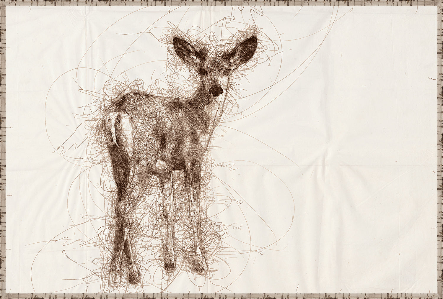 Nature Sketch – Fawn I wall art featuring a fawn sketched in brown lines on a cream background.