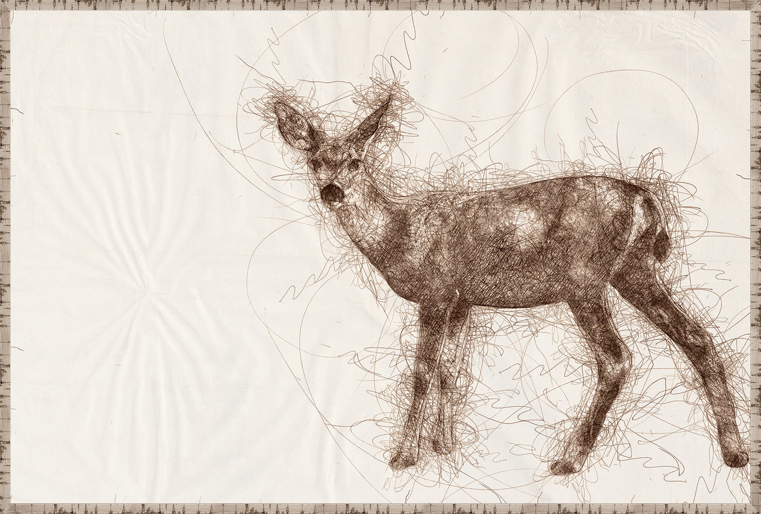 Nature Sketch – Fawn II wall art featuring a fawn sketched in brown lines on a light background.