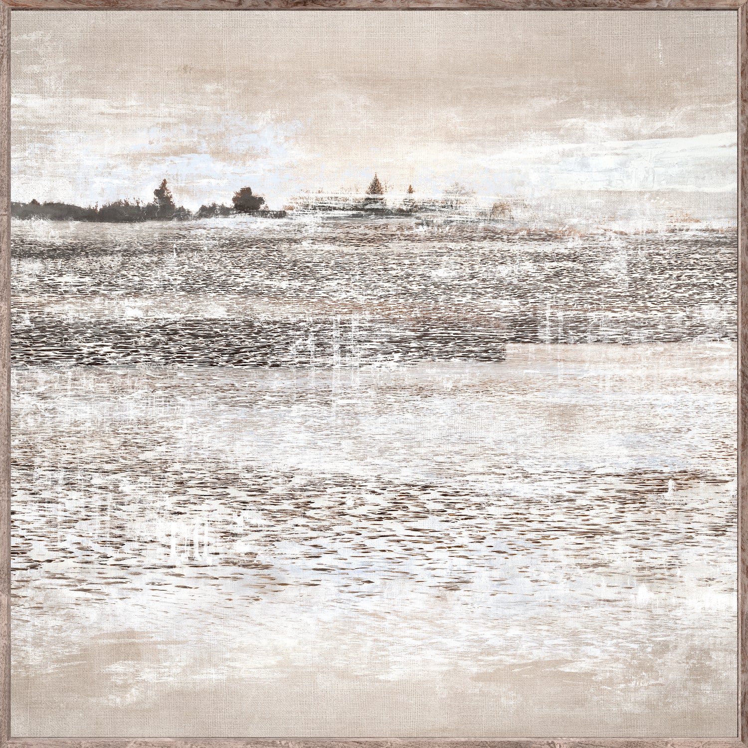 Allusive Memory II wall art featuring a serene landscape in muted beige and gray tones with a textured finish.