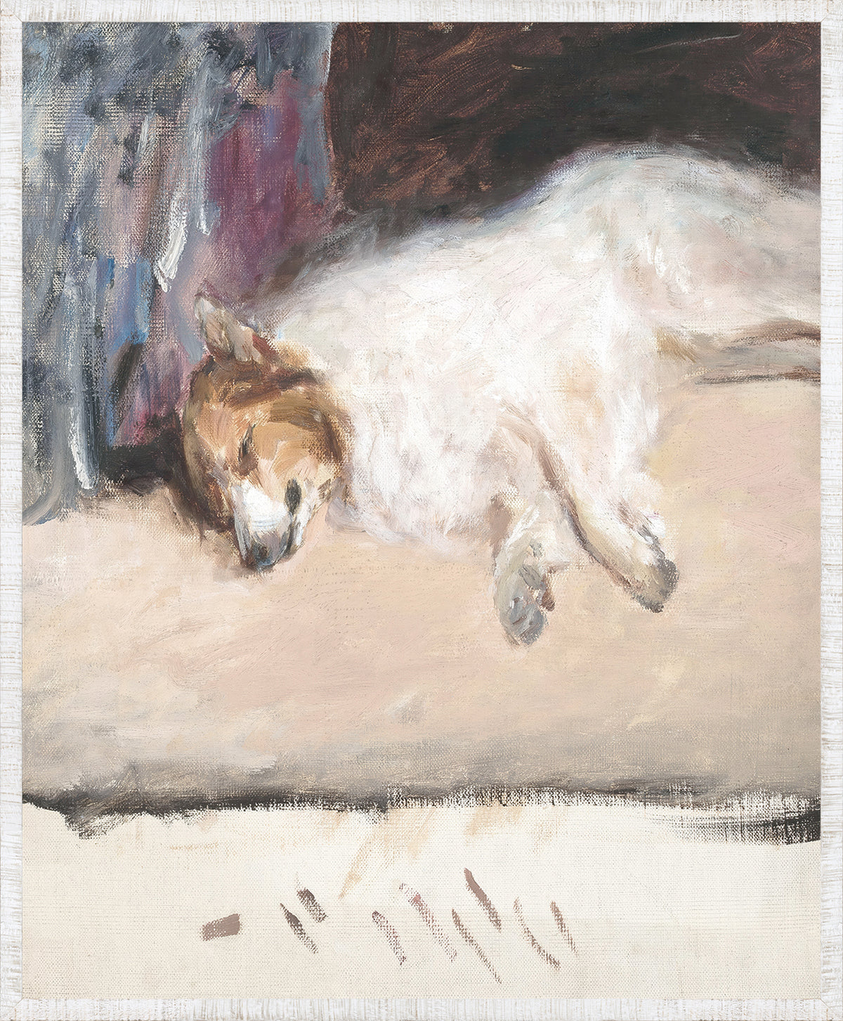 Collection 24, Study of Prince C. 1910, painting of a sleeping dog with a white coat and brown markings, soft brush strokes.