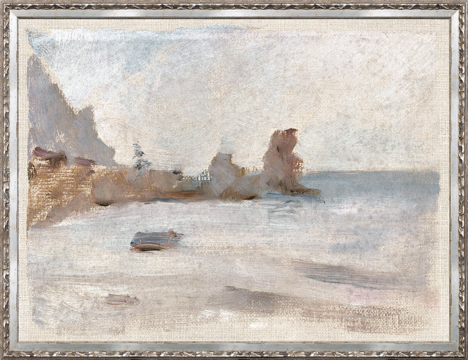 Collection 24, Eastern Coast Line C. 1887, soft pastel colors, abstract coastal landscape, framed artwork