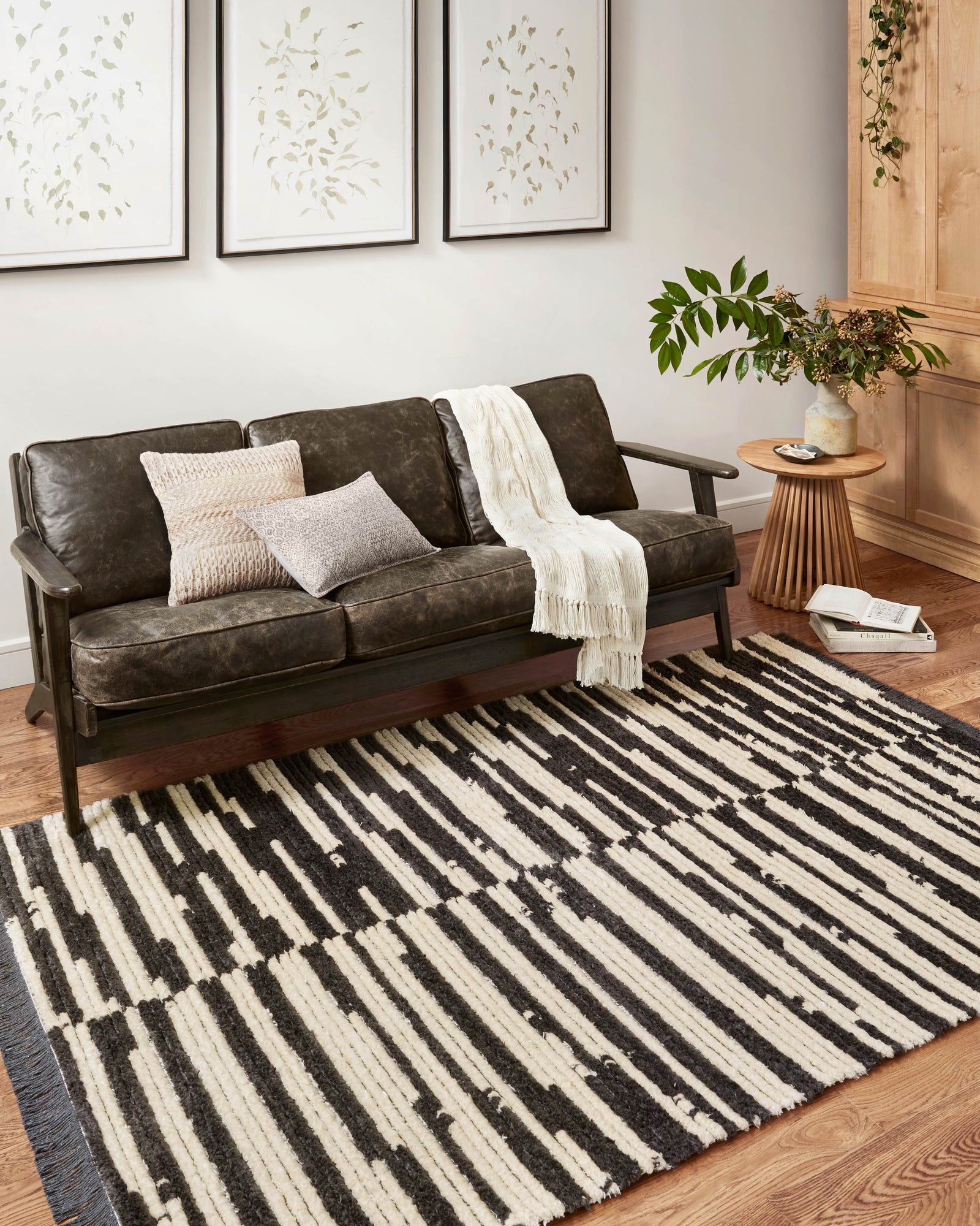 front view of Alice Cream / Charcoal by Chris Loves Julia x Loloi luxury Rug