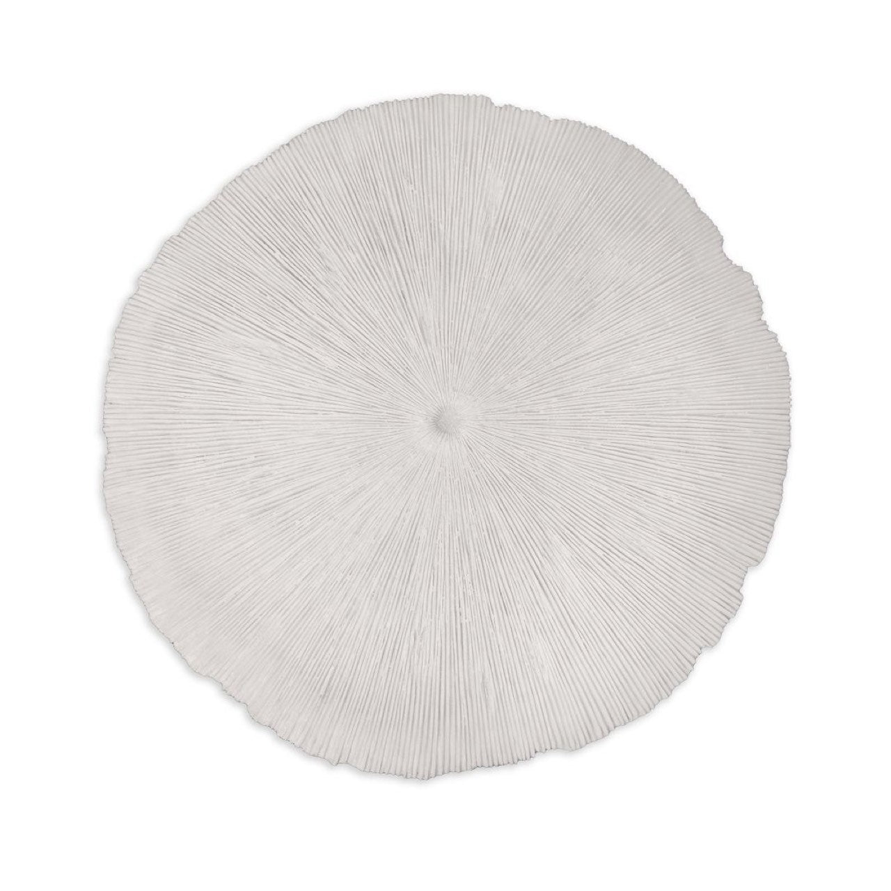 Round white decorative pillow on a white background