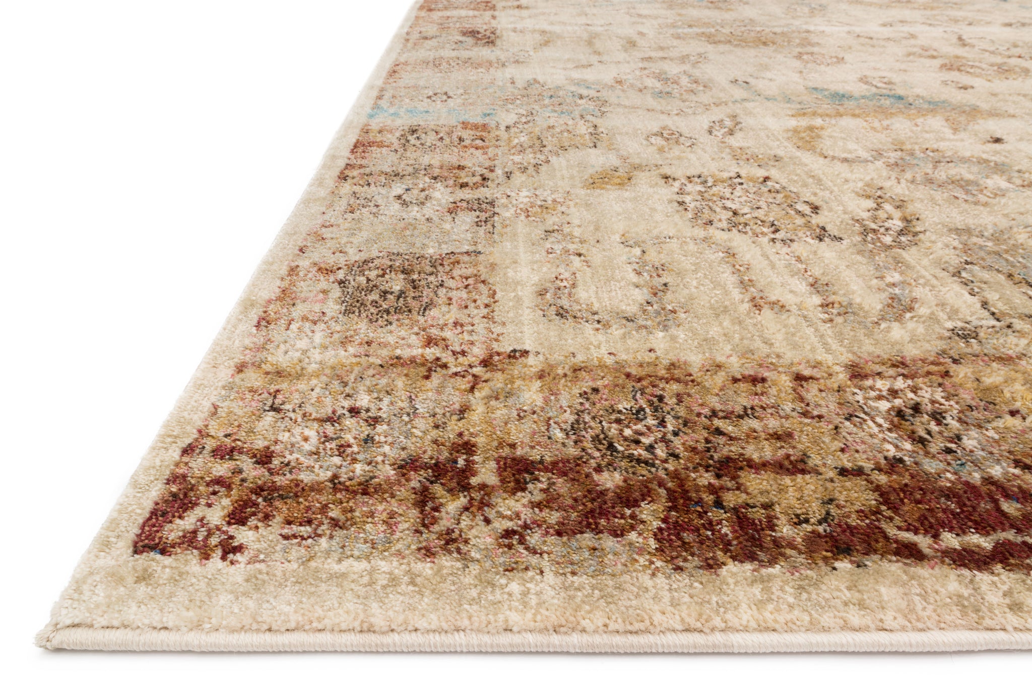angle view of Anastasia Ivory / Rust luxury Rug