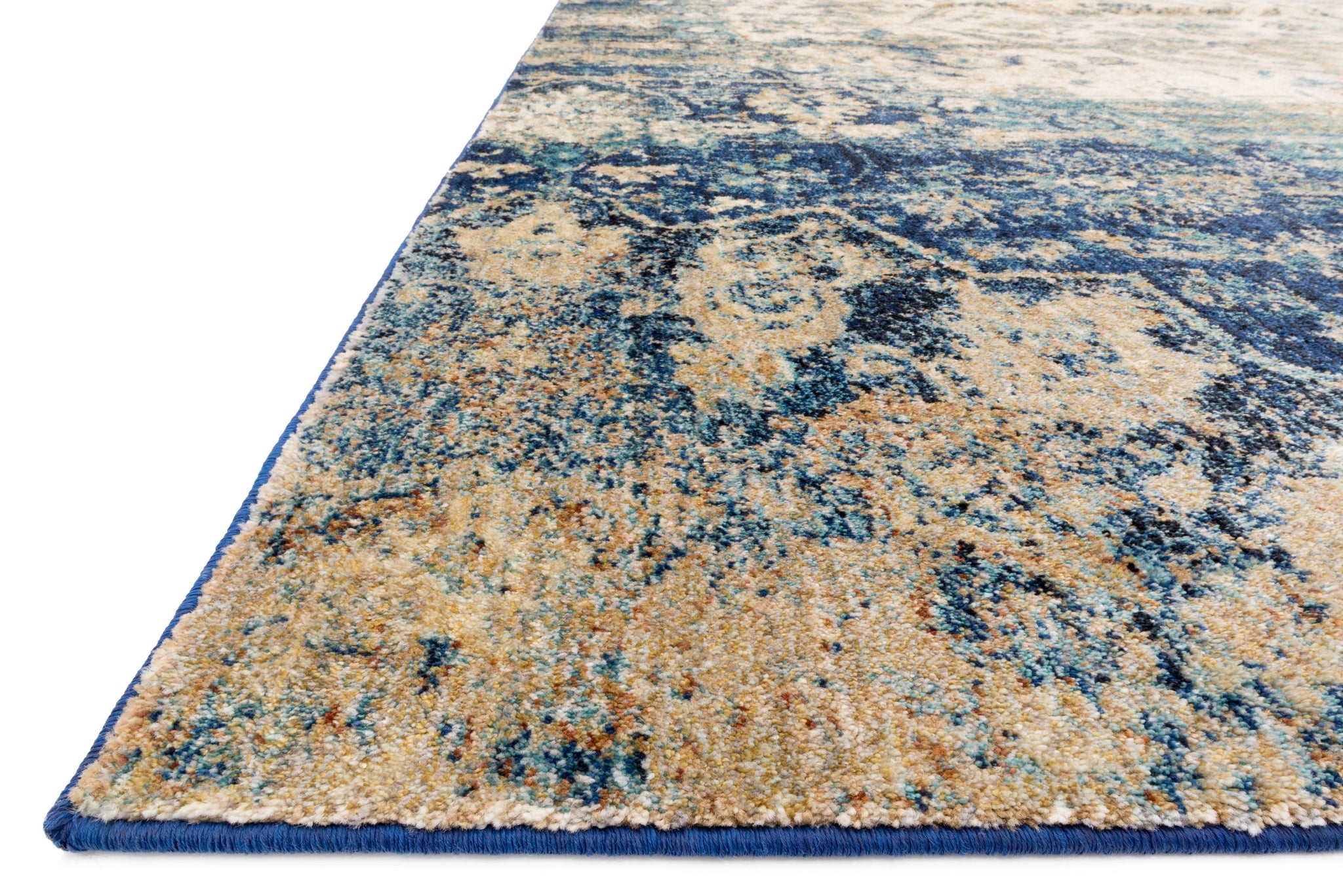 side view of Anastasia Blue / Ivory luxury Rug
