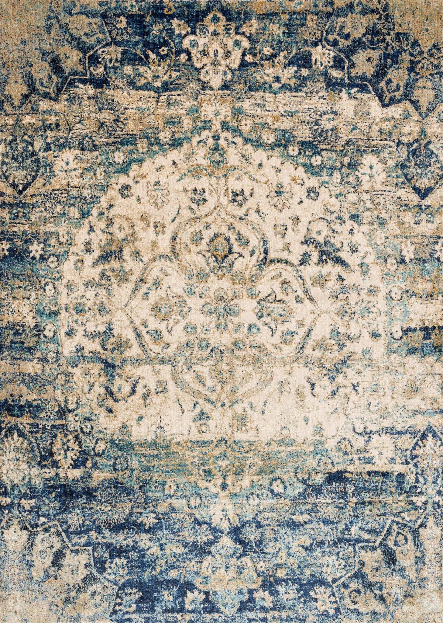 front view of Anastasia Blue / Ivory luxury Rug