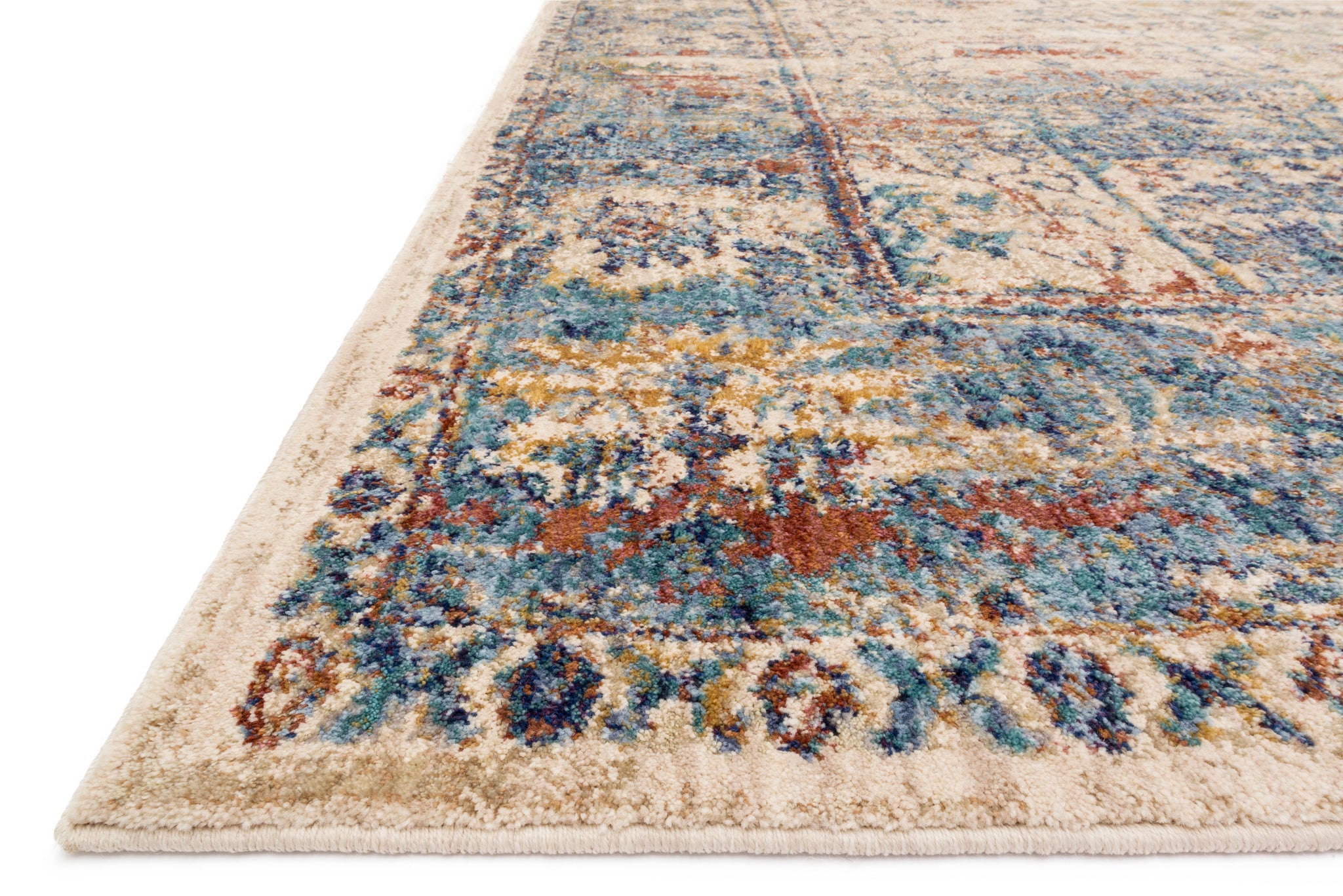 side view of Anastasia Sand / Lt. Blue luxury Rug