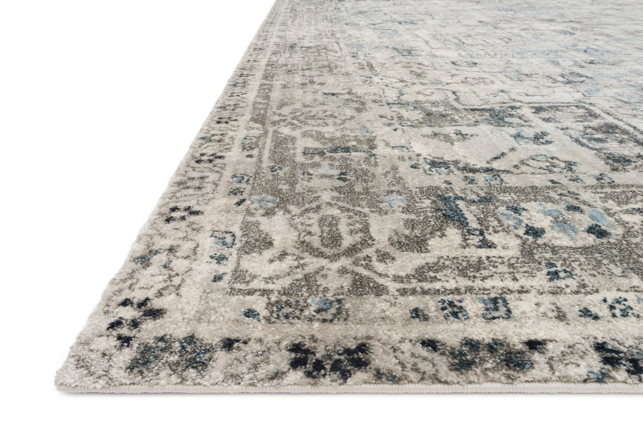 angle view of Anastasia Blue / Slate luxury Rug