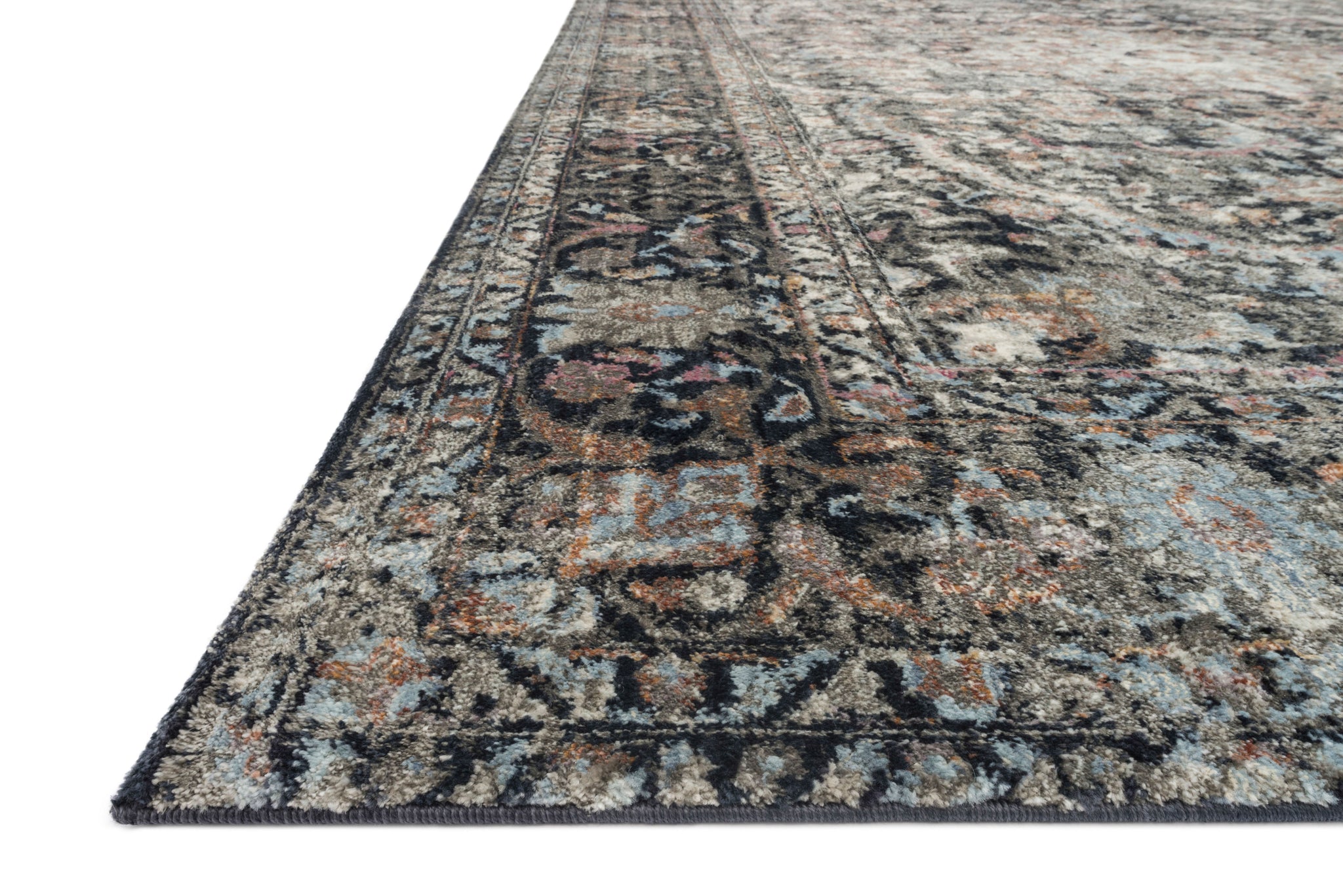 angle view of Anastasia Charcoal / Sunset luxury Rug