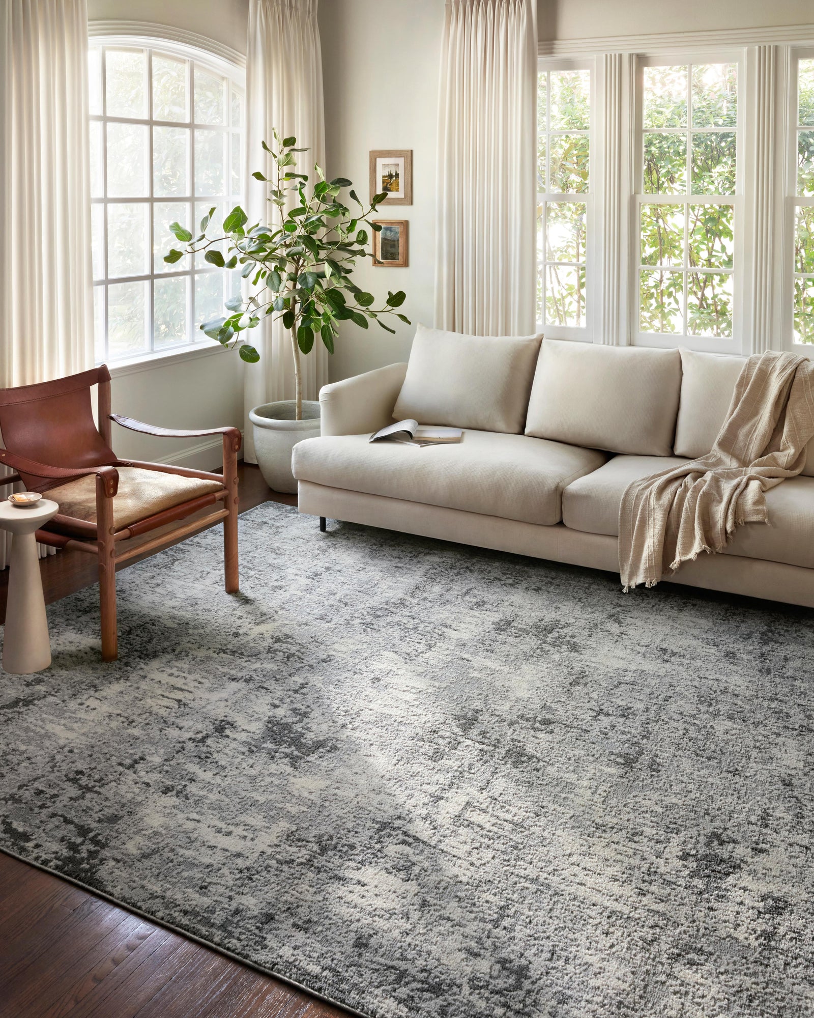 front view of Austen Pebble / Charcoal luxury Rug