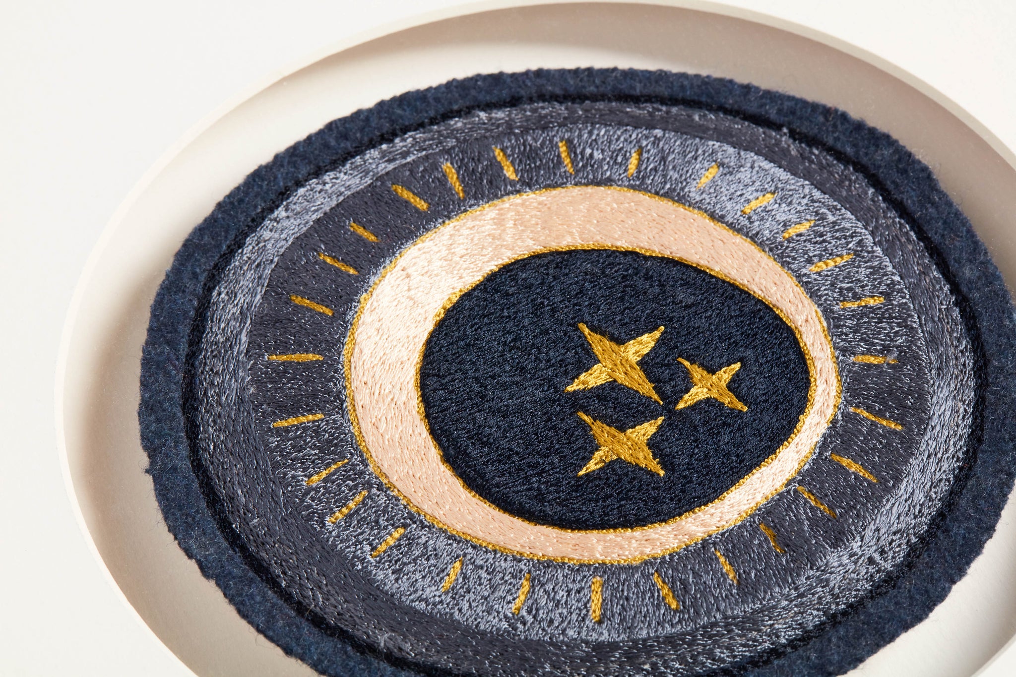 side view of Celestial Patch Blue / Ivory luxury Artwork