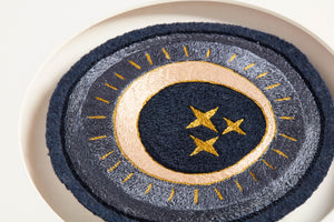 side view of Celestial Patch Blue / Ivory luxury Artwork