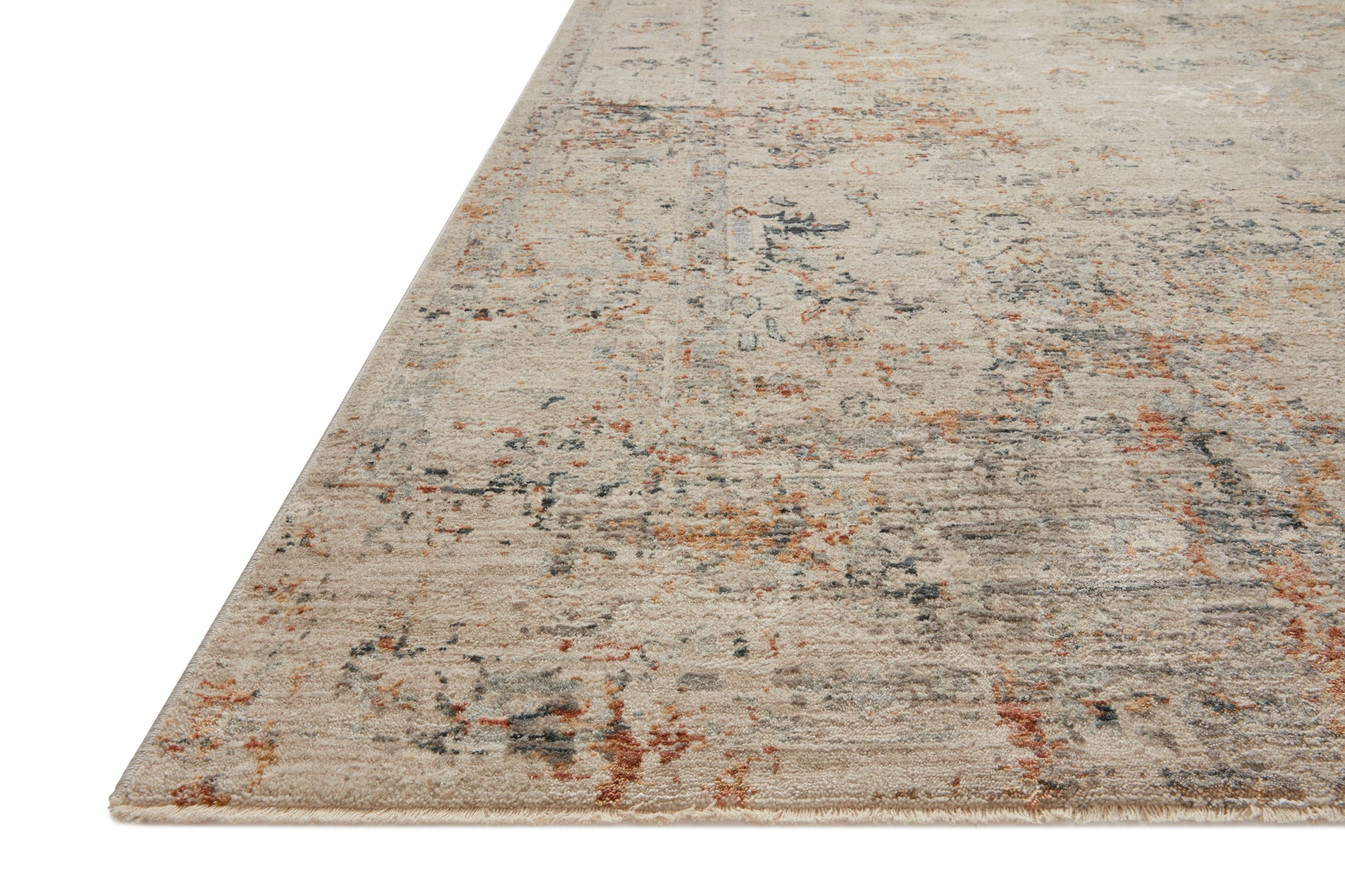 side view of Axel Silver / Spice luxury Rug