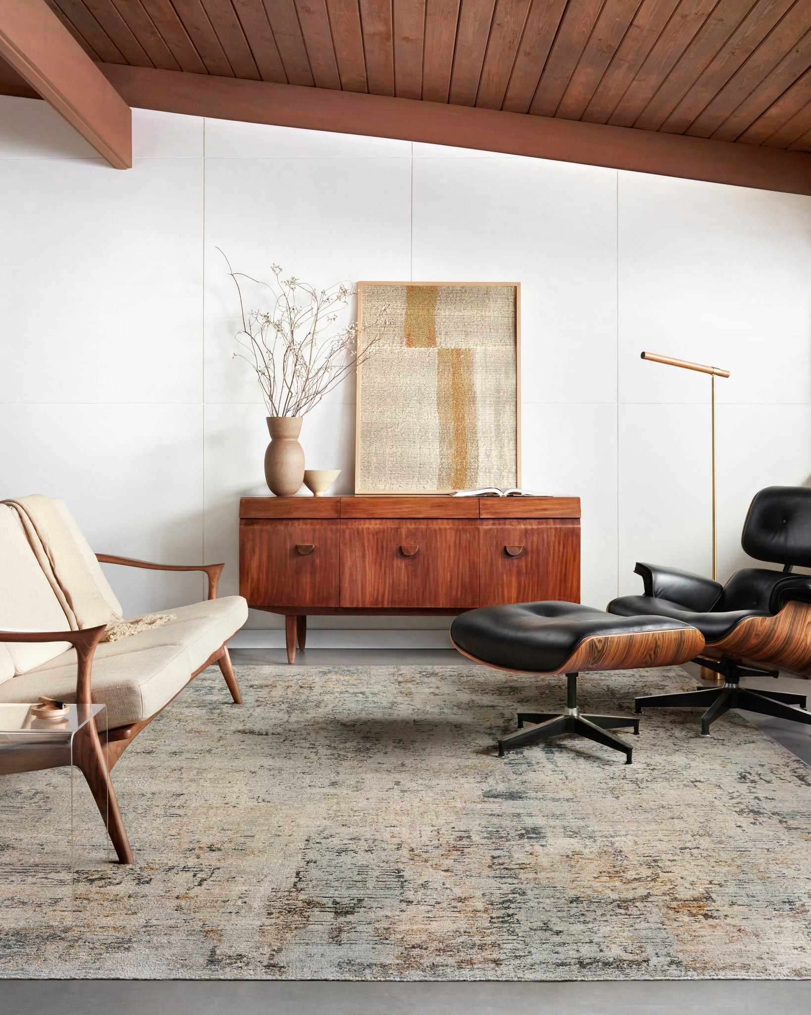 side view of Axel Beige / Sky luxury Rug