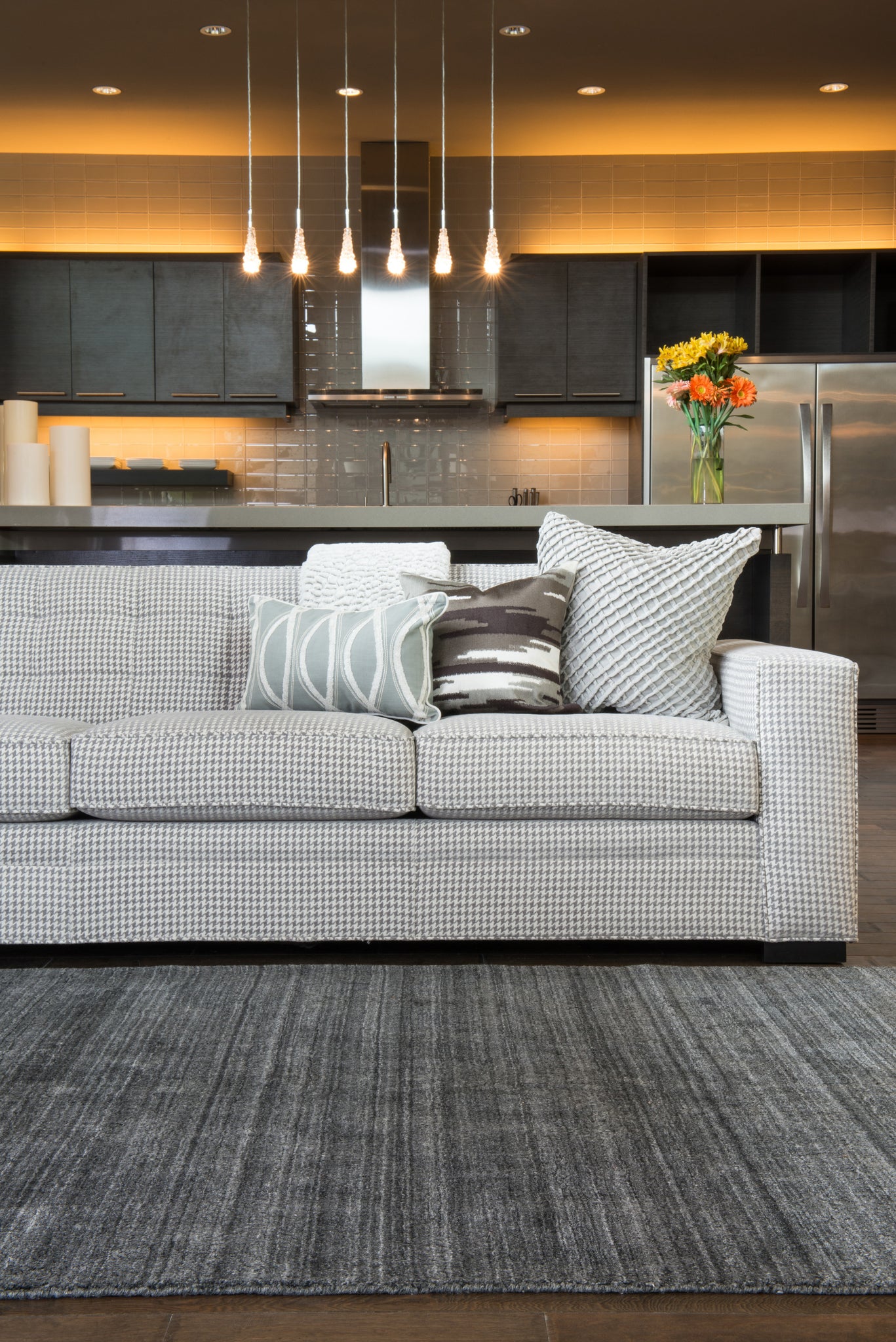 angle view of Barkley Charcoal luxury Rug