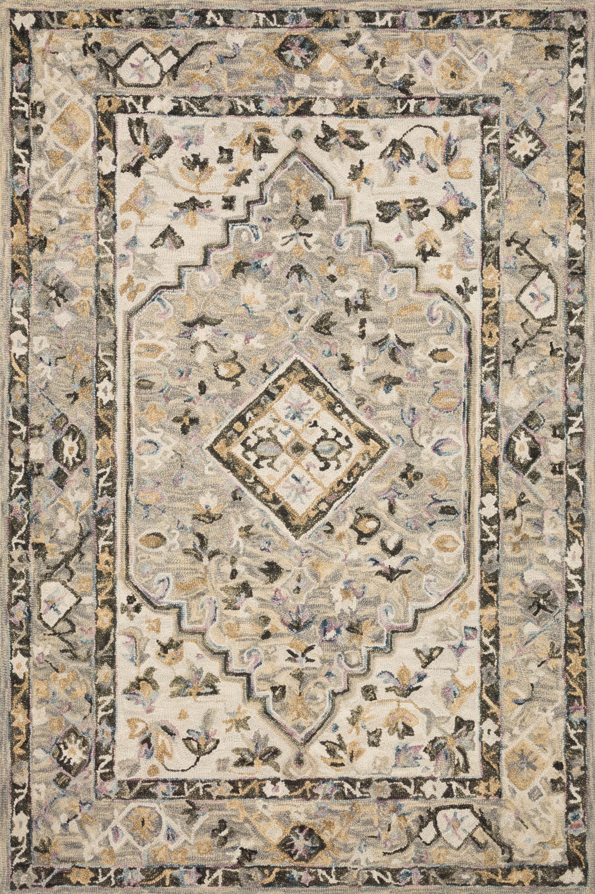 front view of Beatty Grey / Ivory luxury Rug