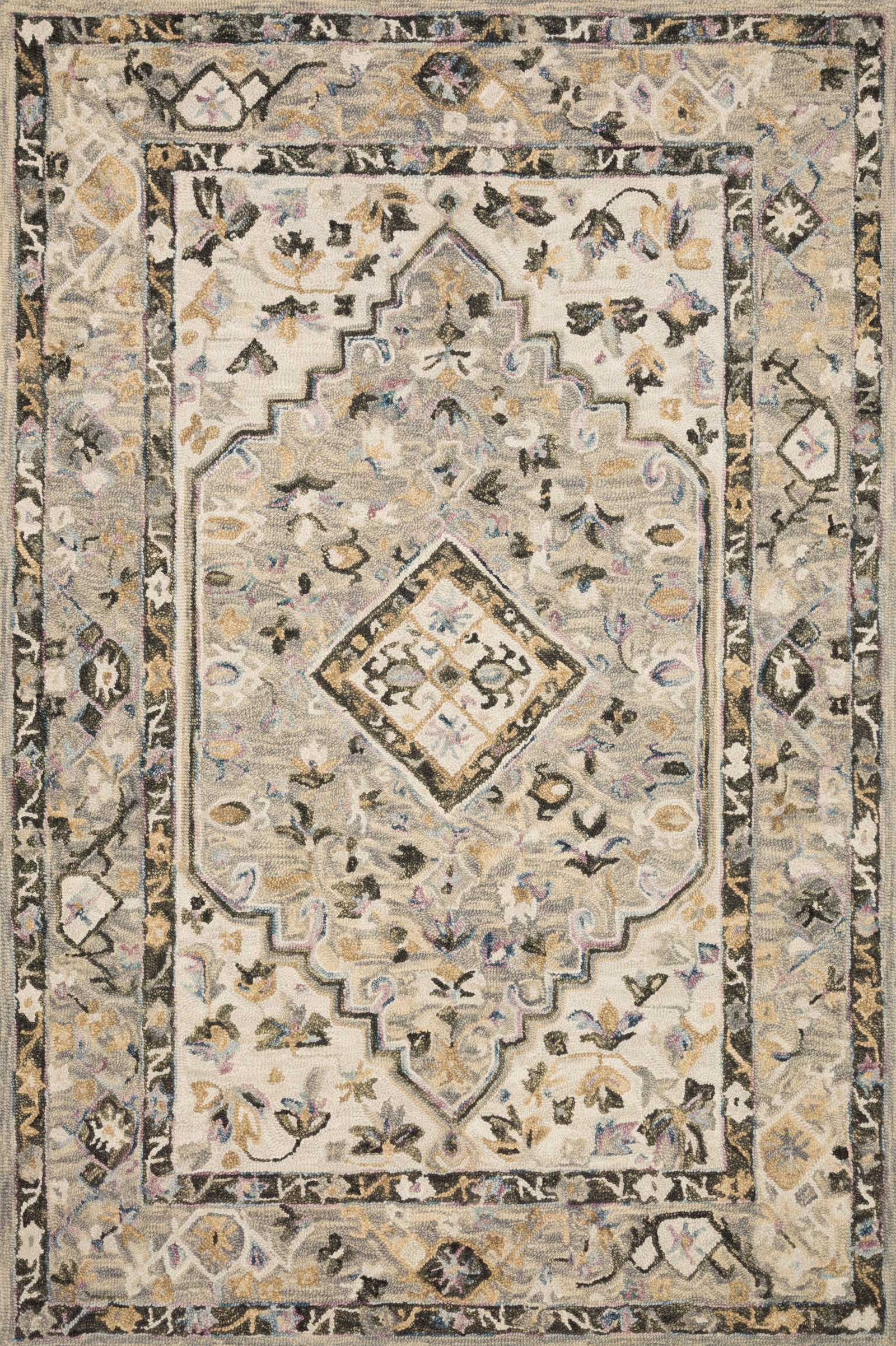 front view of Beatty Grey / Ivory luxury Rug