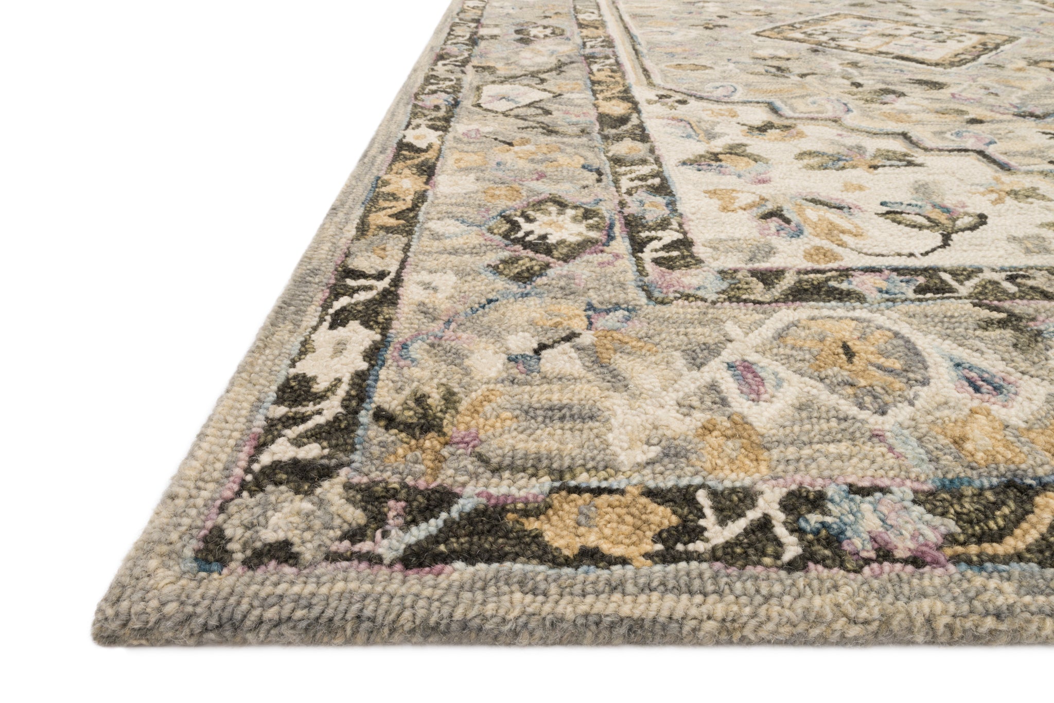 side view of Beatty Grey / Ivory luxury Rug