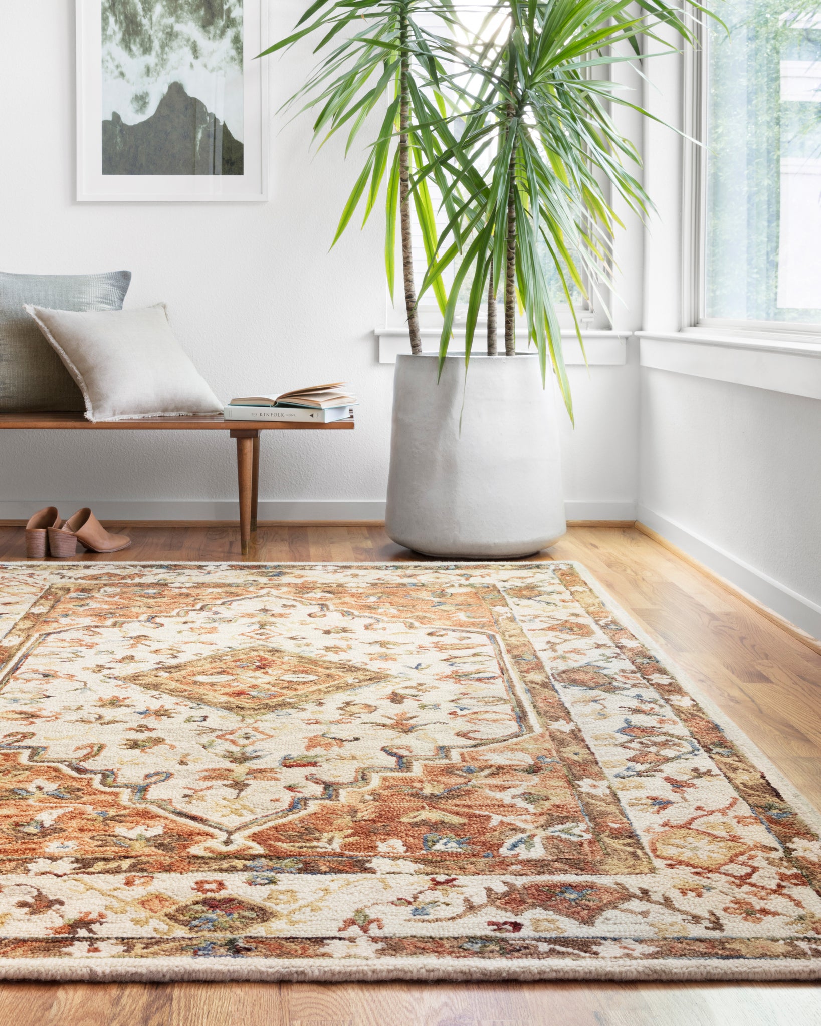side view of Beatty Beige / Ivory luxury Rug