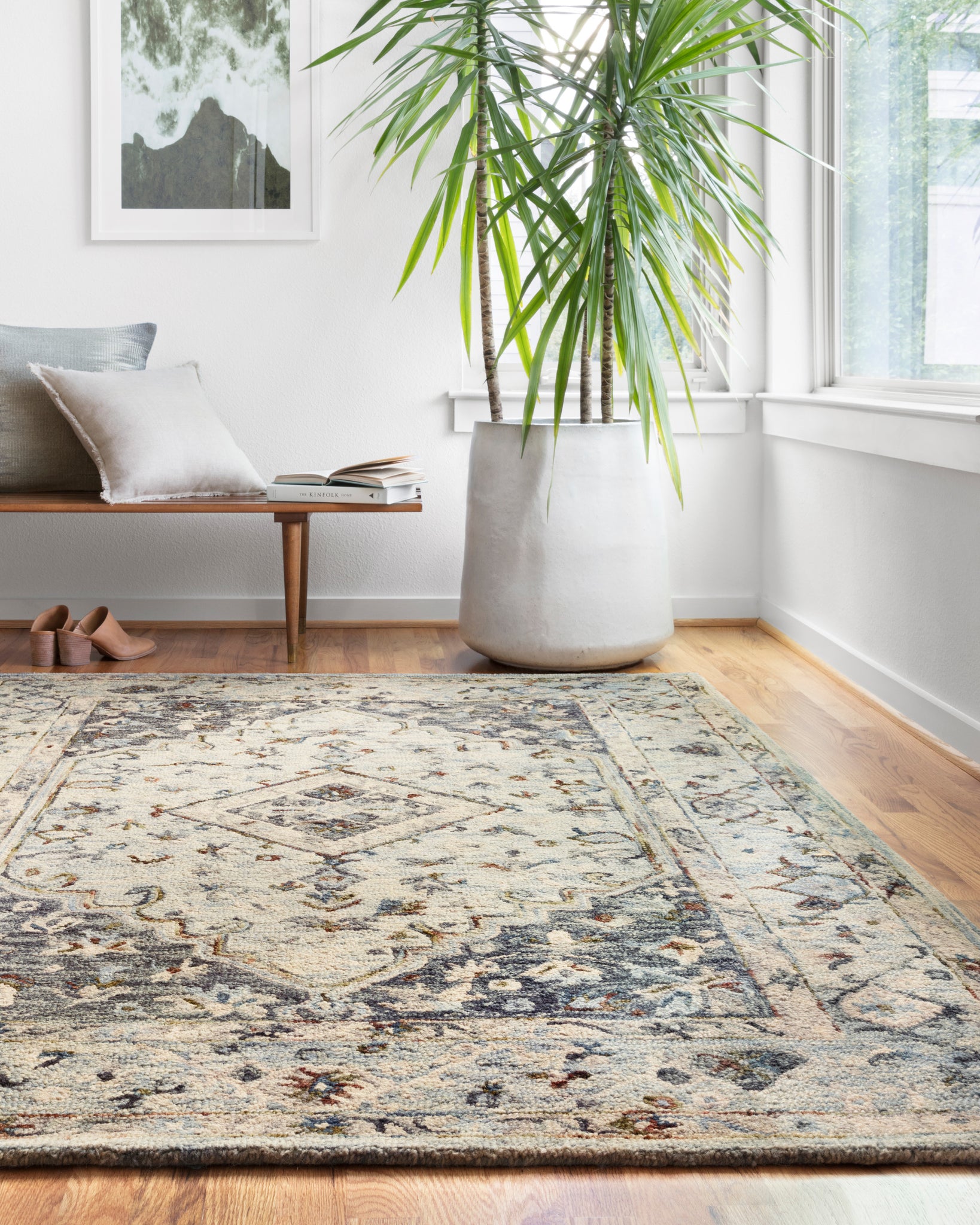 angle view of Beatty Beige / Ivory luxury Rug