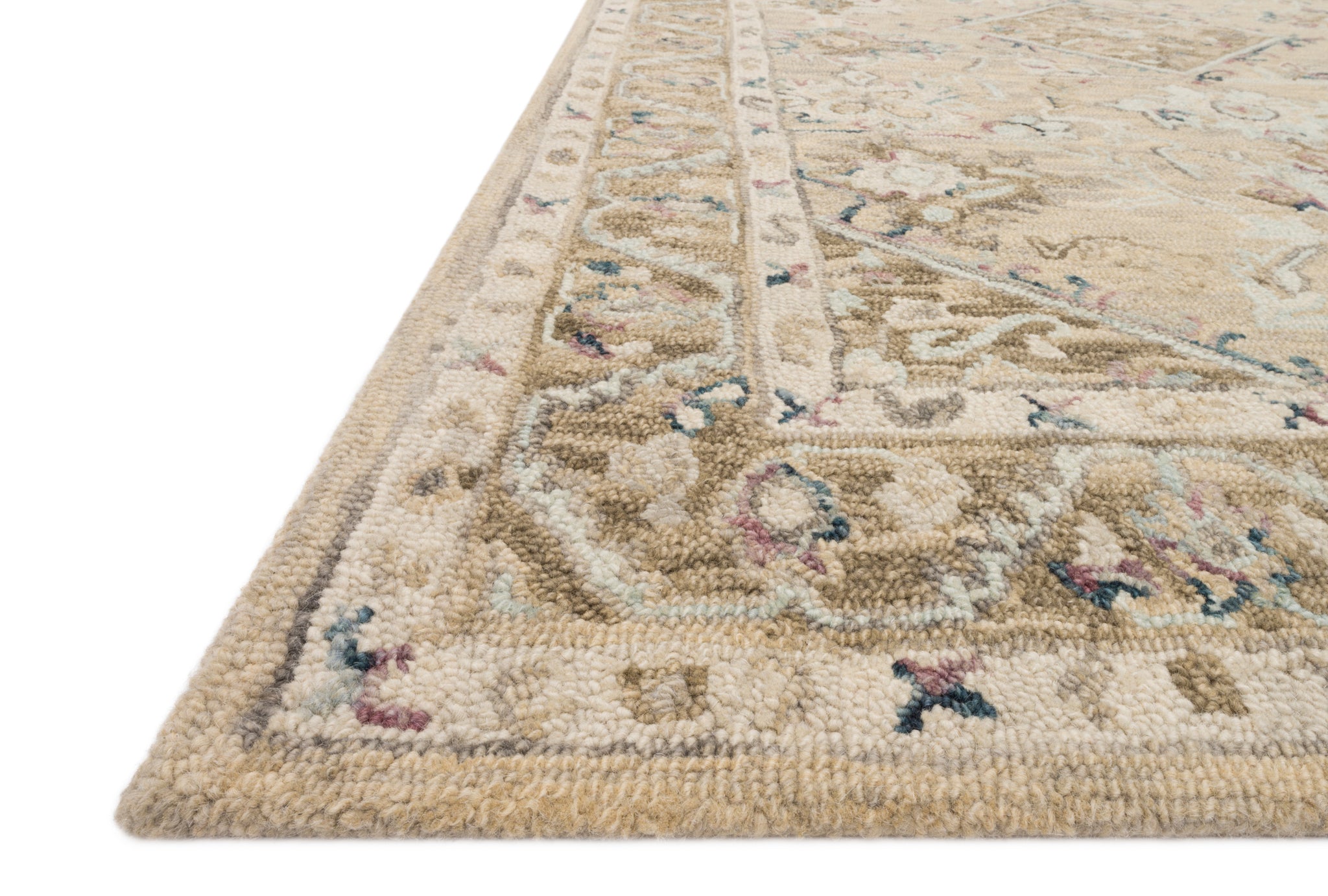 side view of Beatty Beige / Ivory luxury Rug