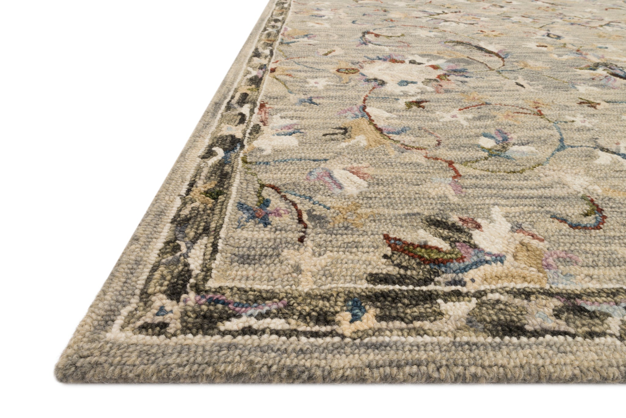 side view of Beatty Grey / Multi luxury Rug