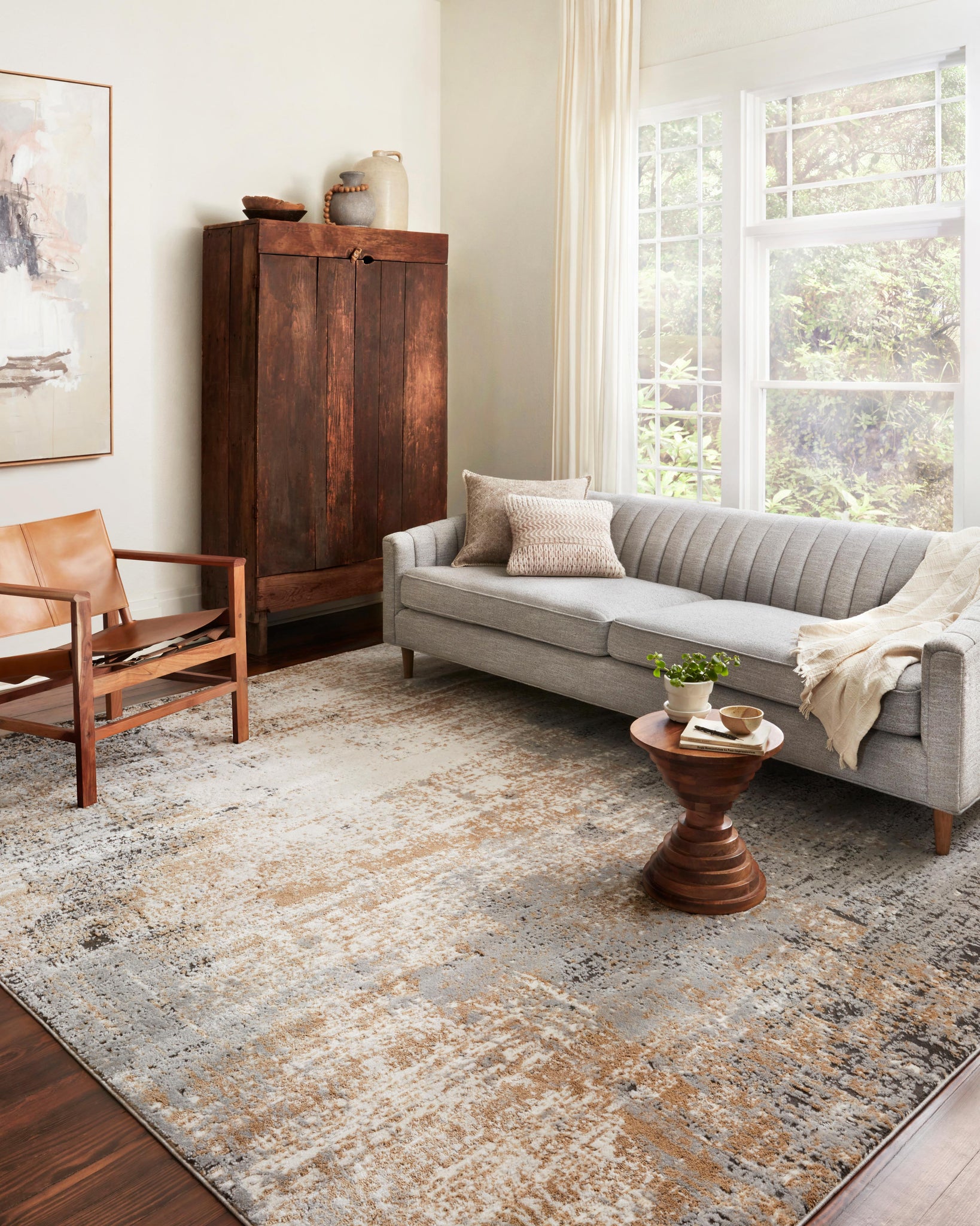 angle view of Bianca Stone / Gold luxury Rug