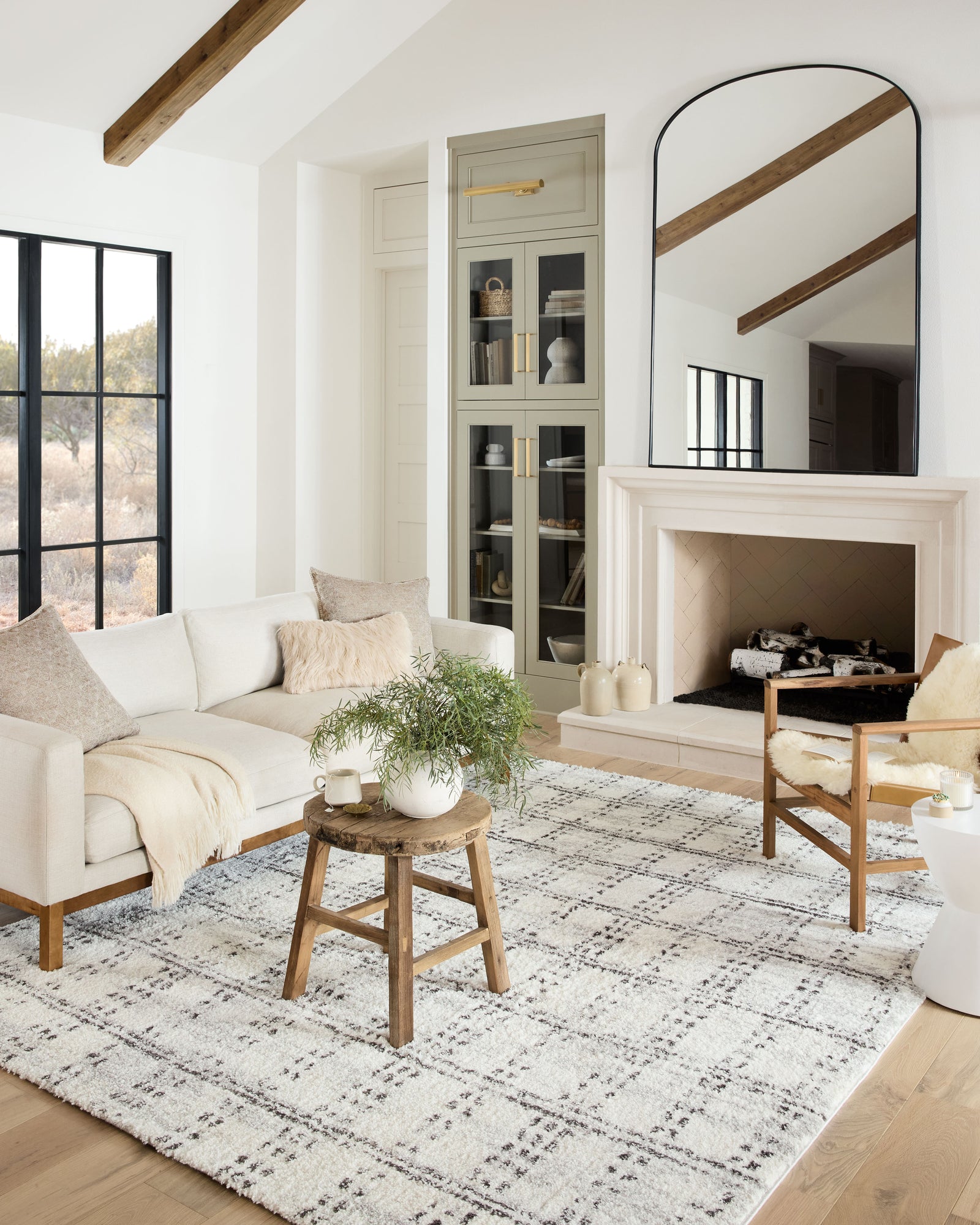 front view of Bliss Shag Cream / Grey luxury Rug