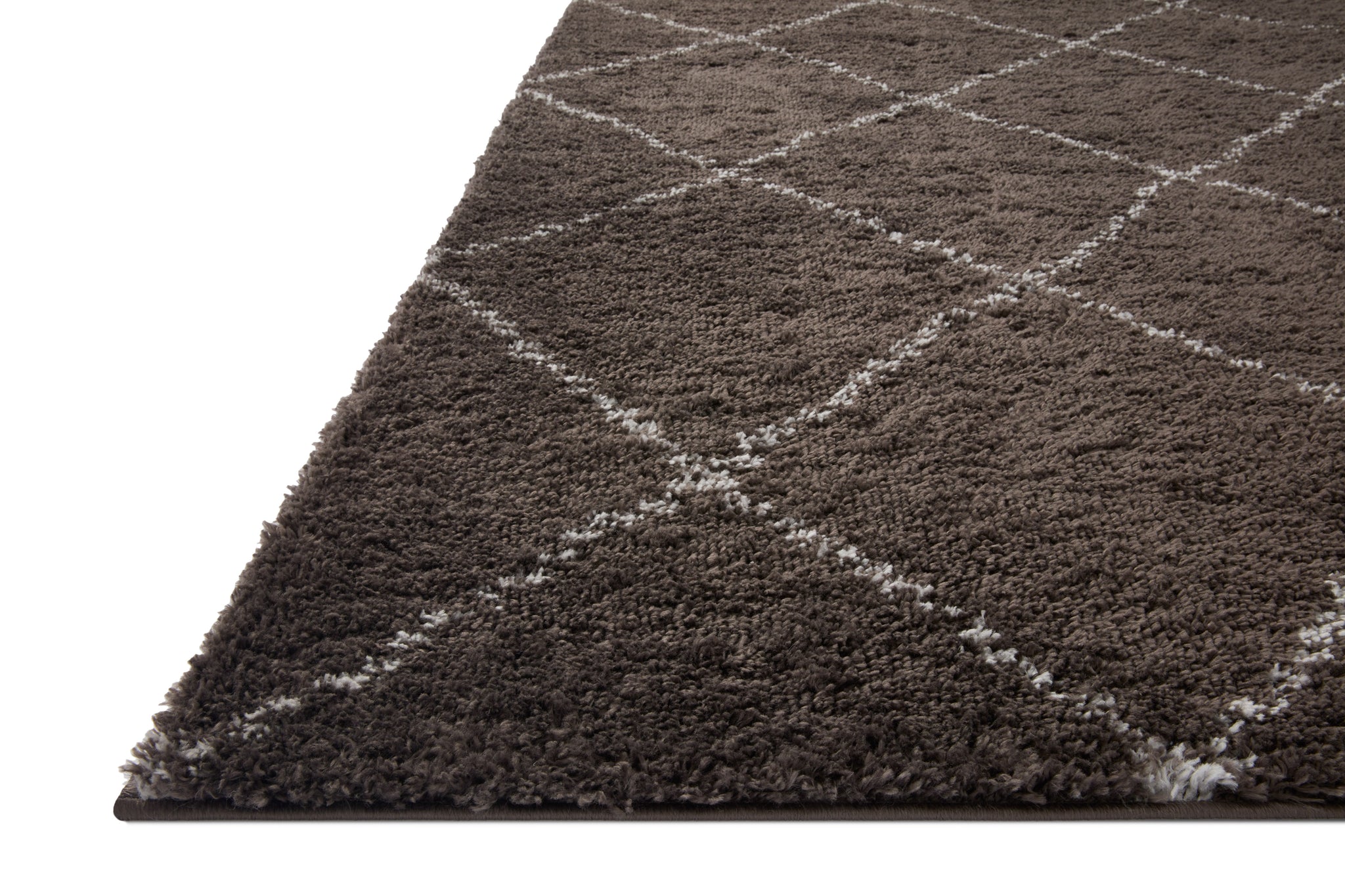side view of Bliss Shag Grey / White luxury Rug