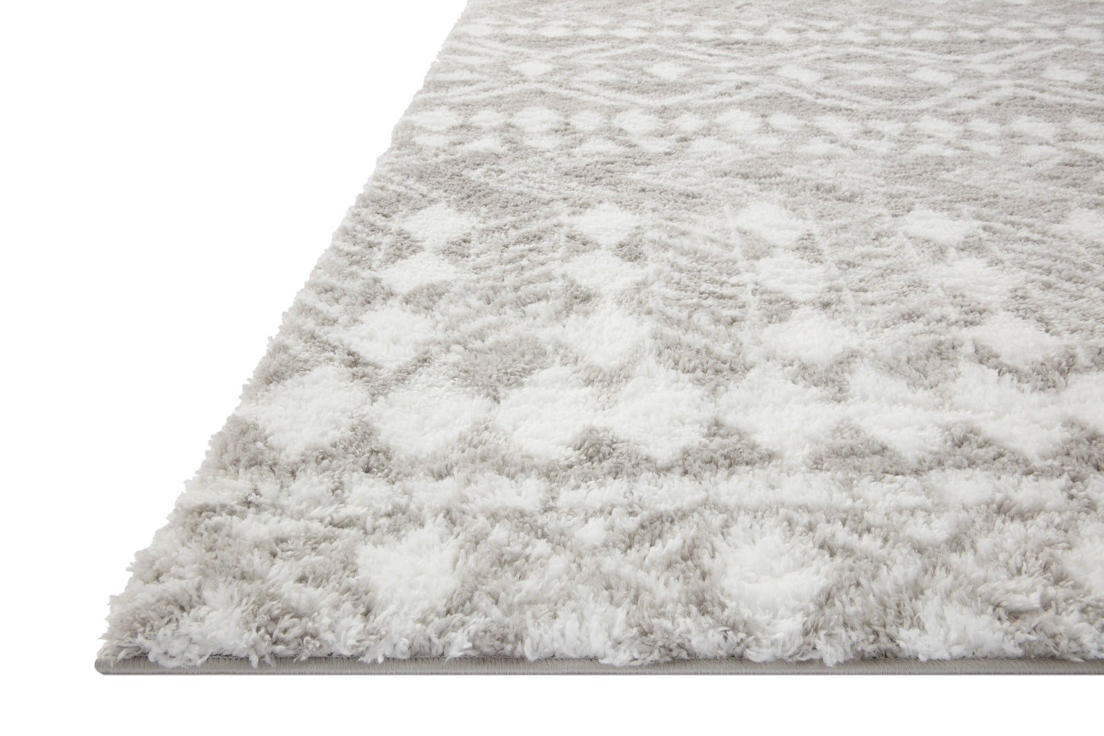 angle view of Bliss Shag Grey / White luxury Rug