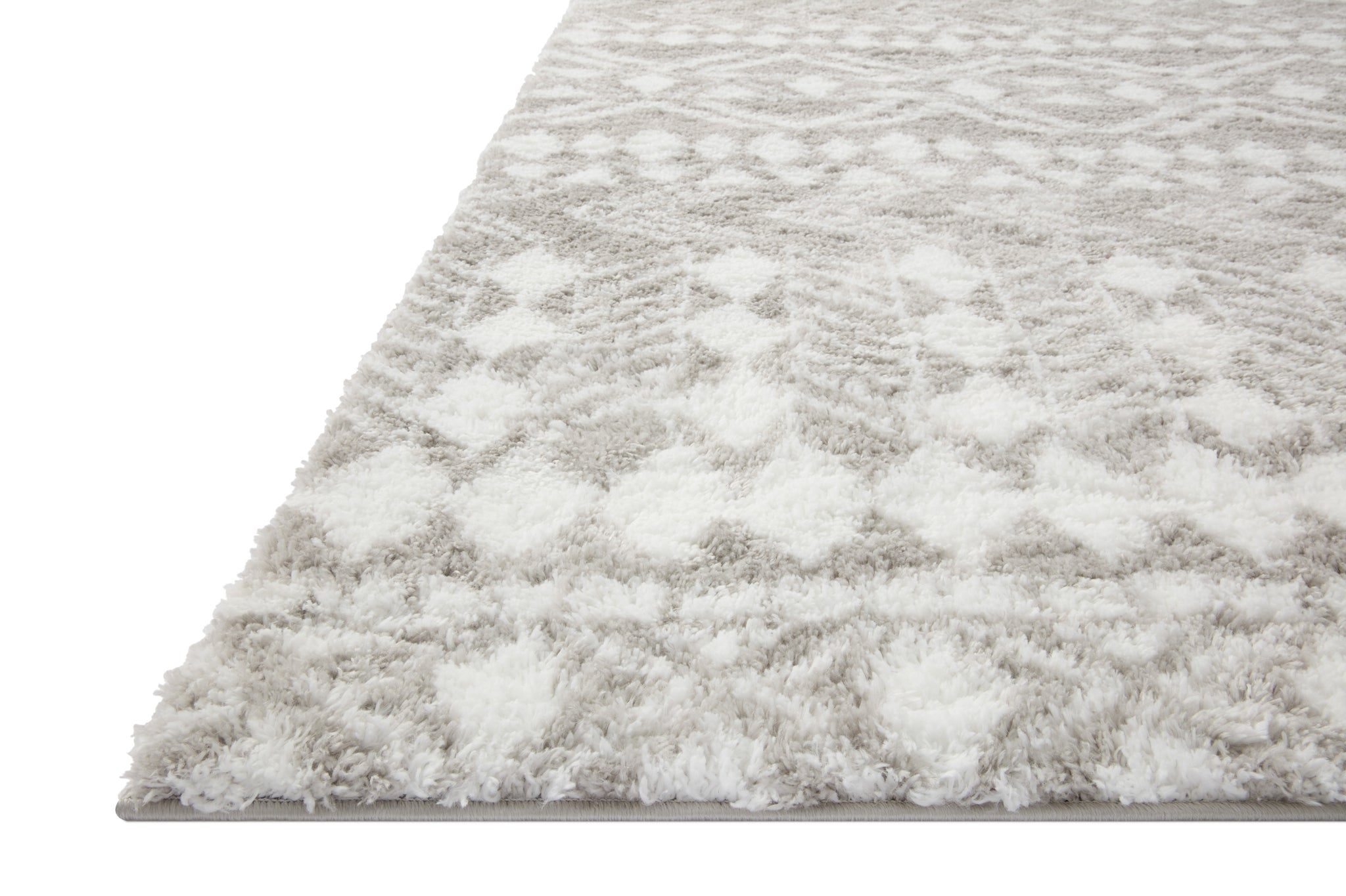 side view of Bliss Shag Grey / White luxury Rug