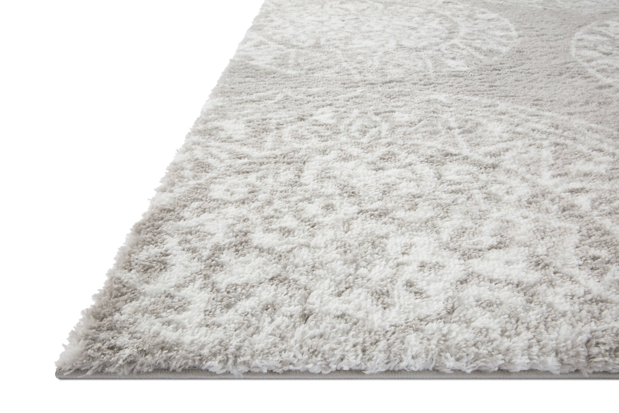side view of Bliss Shag Grey / White luxury Rug