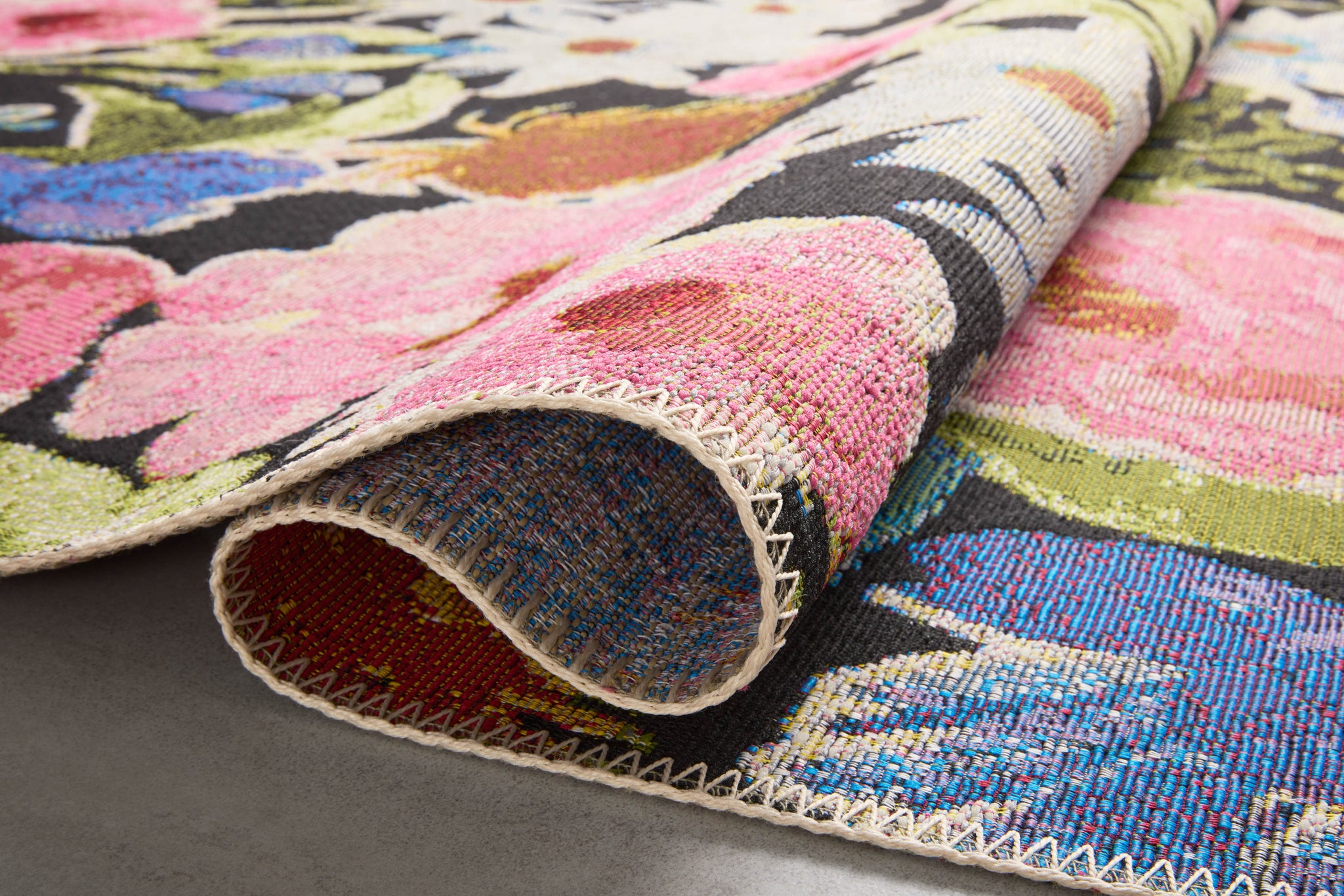 detail view of Botanical Black / Multi luxury Rug
