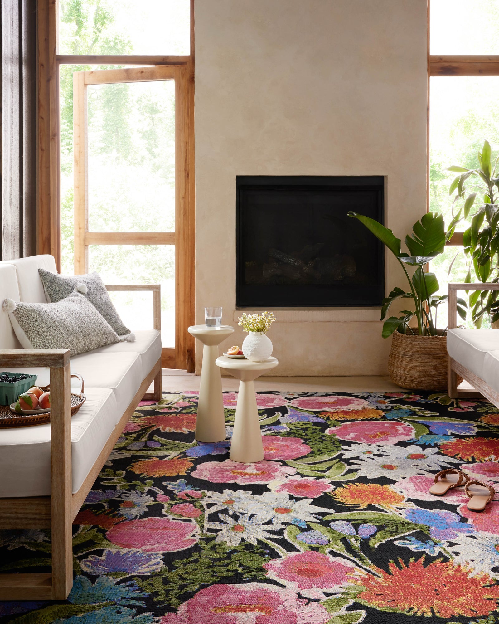 front view of Botanical Black / Multi luxury Rug
