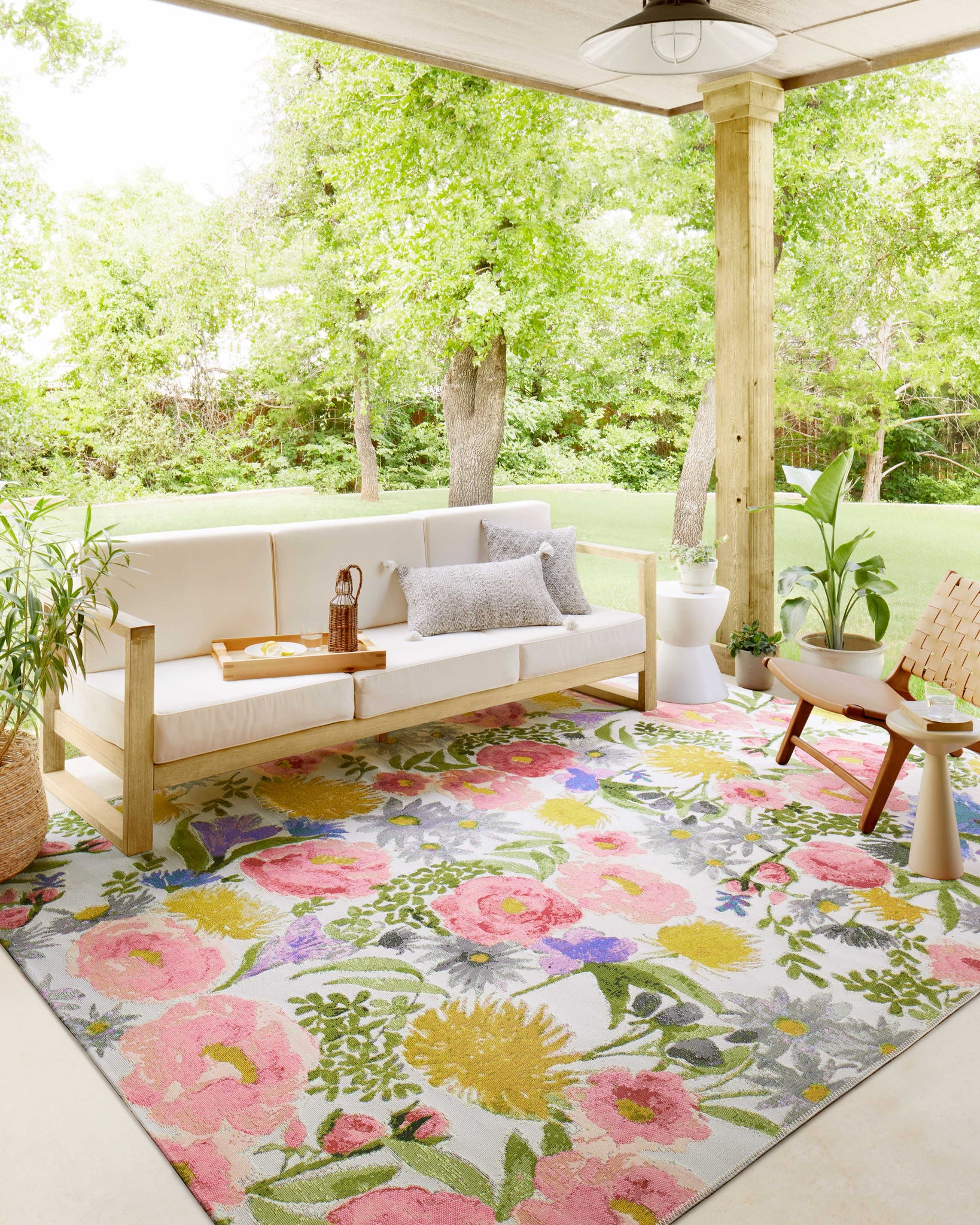 angle view of Botanical Ivory / Multi luxury Rug