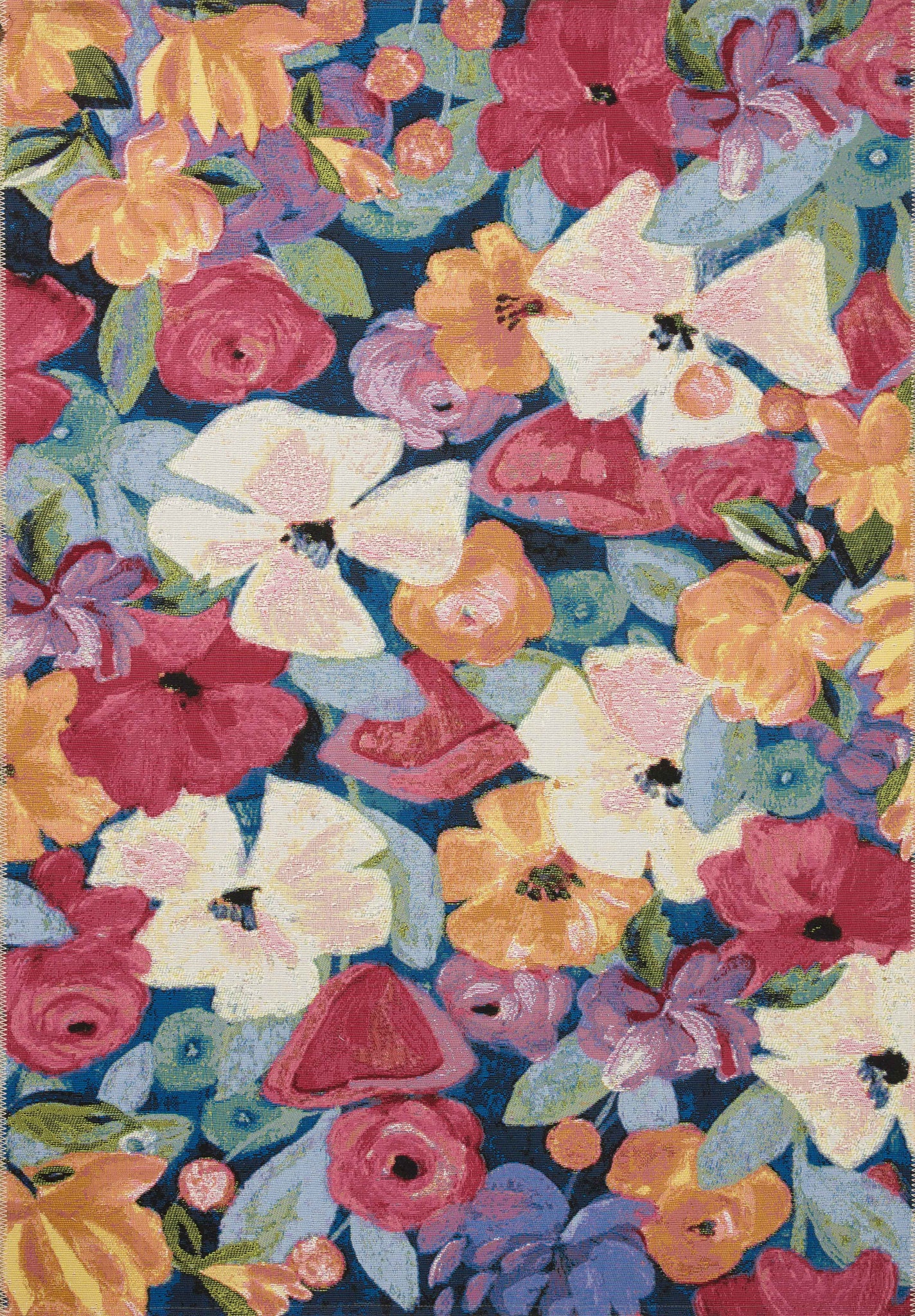 front view of Botanical Navy / Multi luxury Rug