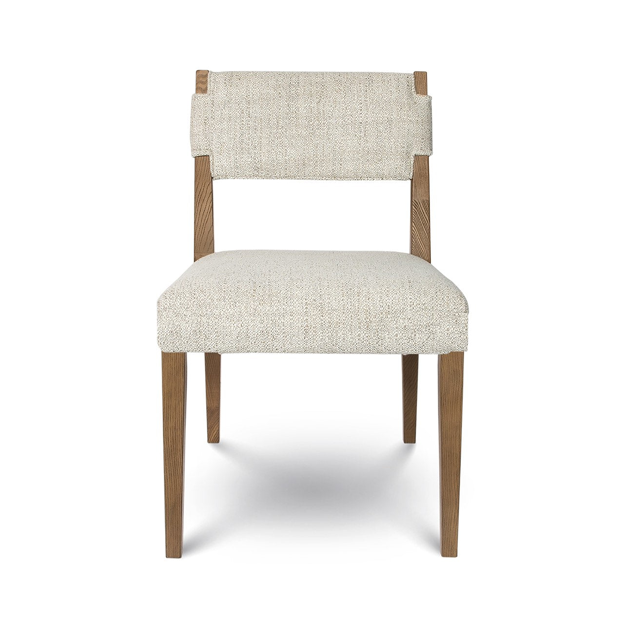 Chair with beige fabric seat and backrest on a white background