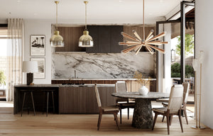 Beryl Pendant 15.75" styled in a bright kitchen for warm, layered light at Laurie Yapp Home.