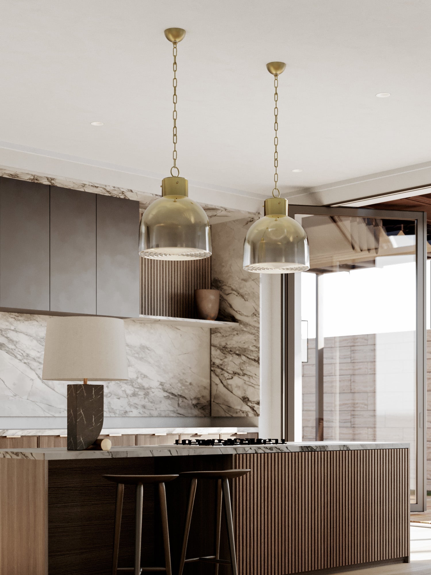 Beryl Pendant 15.75" styled in a welcoming entryway for warm, layered light at Laurie Yapp Home.