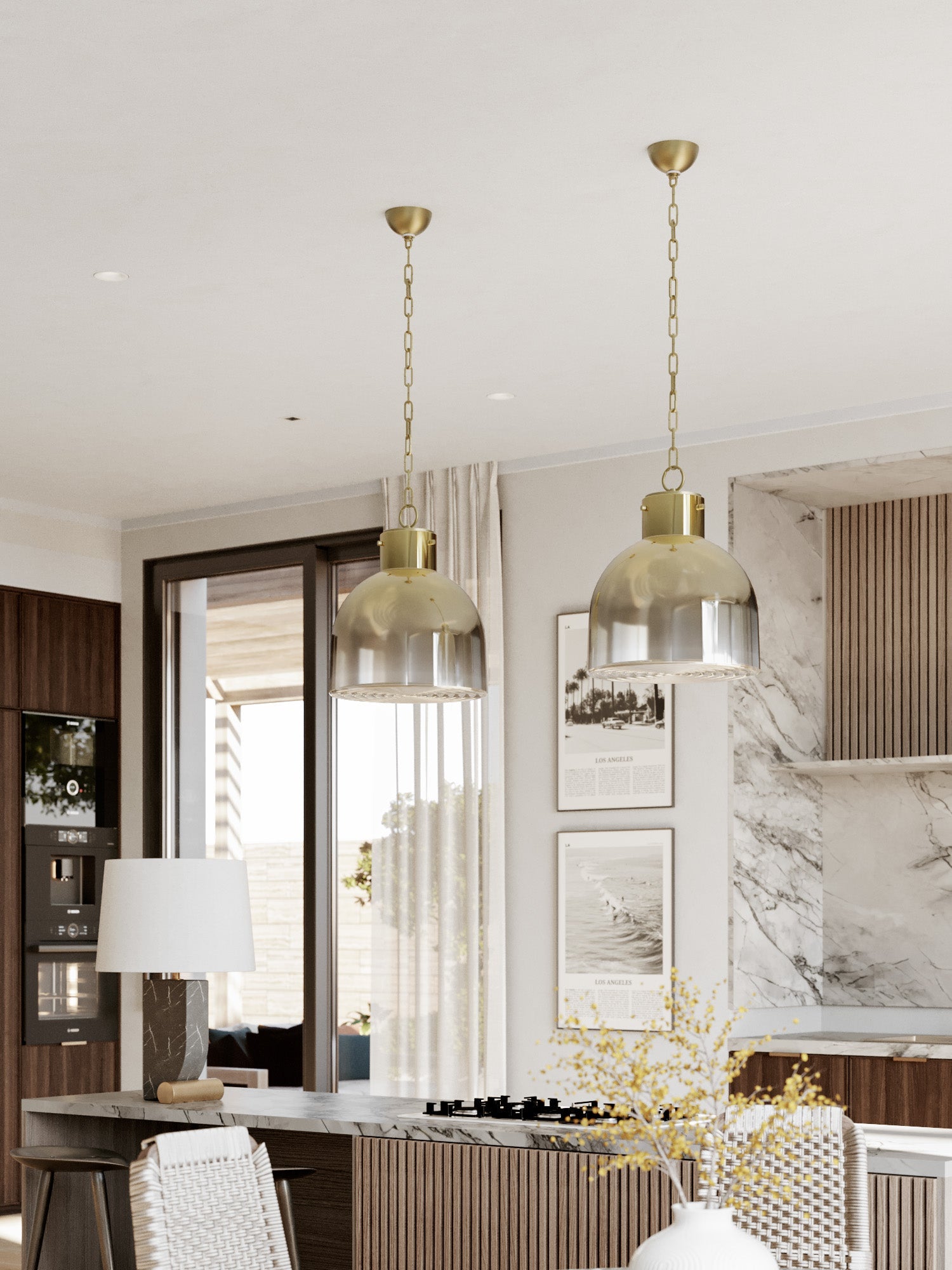 Beryl Pendant 15.75" styled in a welcoming entryway for warm, layered light at Laurie Yapp Home.