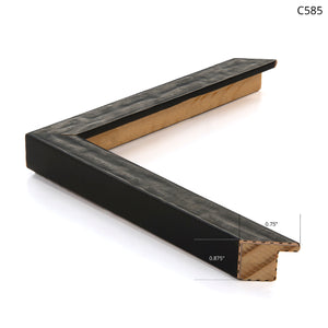 Black wooden frame with a textured finish, angled view showcasing the corner.