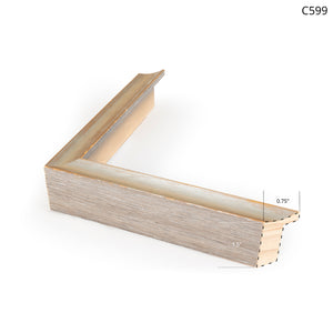 Wooden picture frame corner with a light wood finish and subtle texture