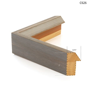 Framing sample for wall art, showcasing a gray wood finish with a modern design.