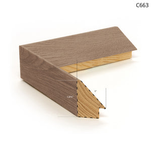 Wood frame sample C663, showcasing a grayish-brown finish with a triangular profile.