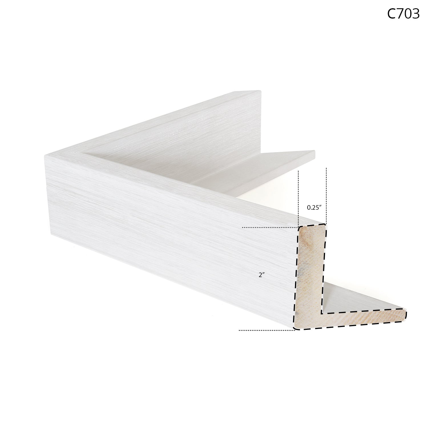 White wooden frame corner with a textured finish, showcasing a modern design.