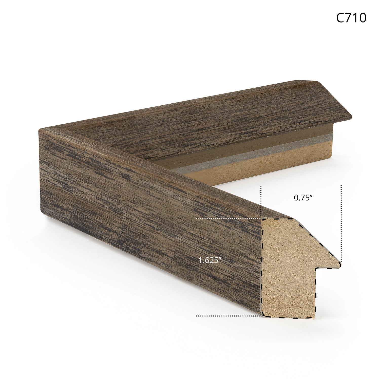 C710 picture frame with a rustic wood finish, showcasing a corner view.